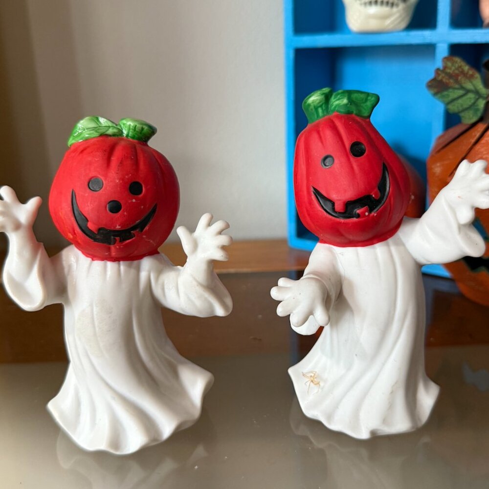 Vintage Halloween pumpkin head ghost pair Jack O lantern Treasure masters